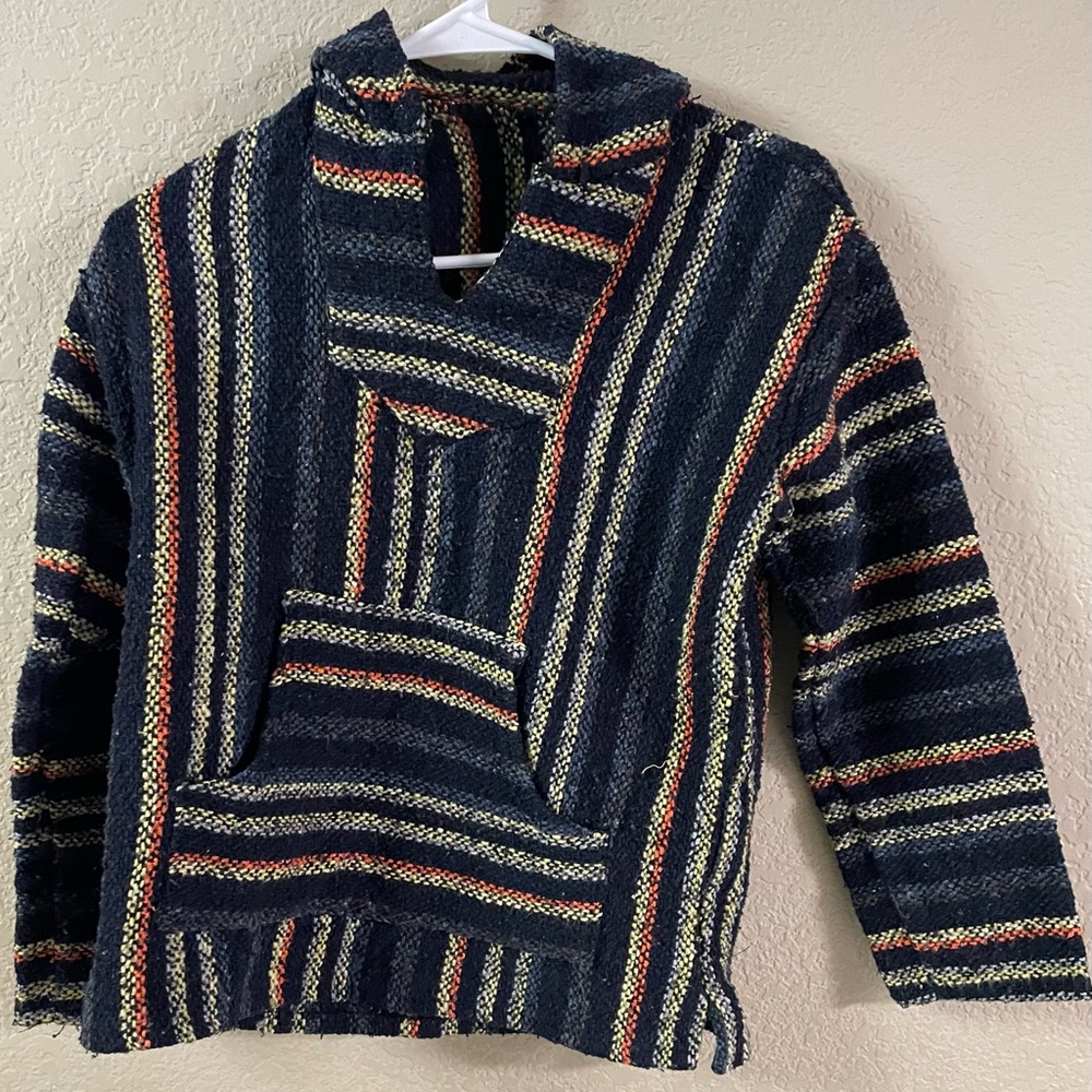 Iguana Jack Drug Rug Sz. L Baja Boho Jacket Front Pocket Adult Hoodie MultiColor